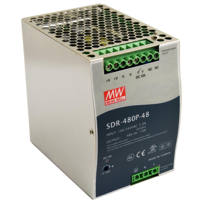 Power Supply Unit 480W - Meanwell SDR-480P-48, input 230V AC, output  48V DC, power budget 480W (0~20A), -25? +70?, DIN