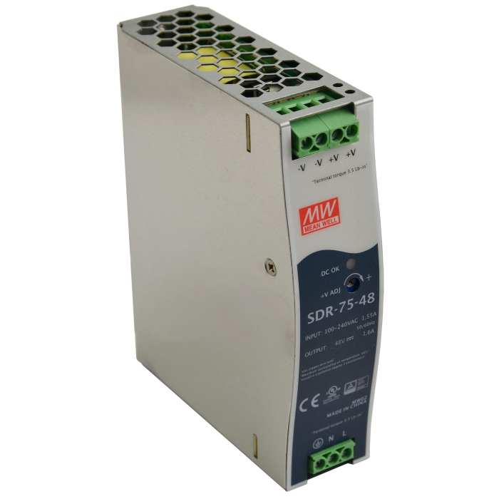 Power Supply Unit 75W - Meanwell SDR-75-48, input 230V AC, output 48V DC, power budget 75W (0~1,6A), -30? +70?, DIN
