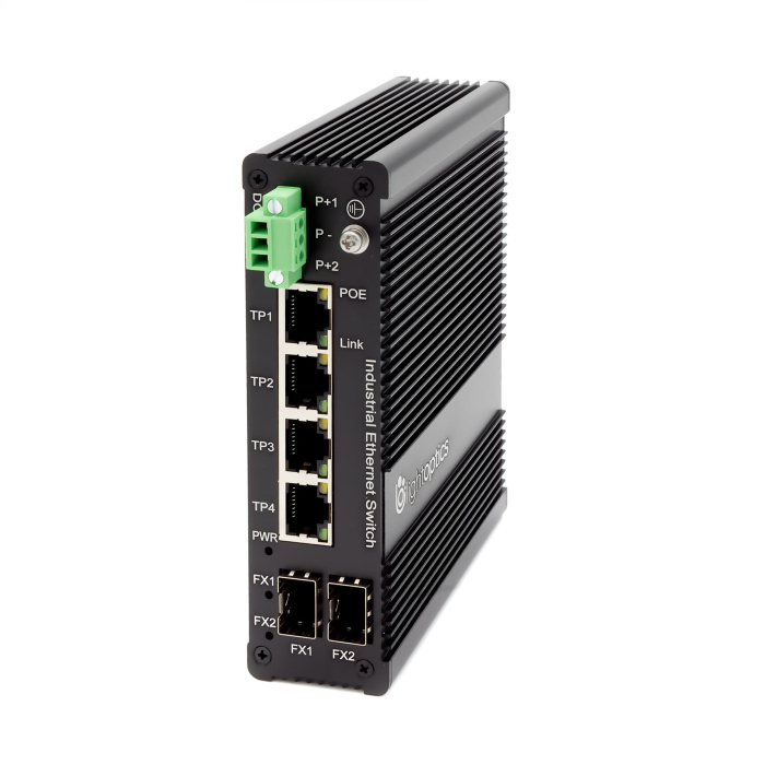 Przemysłowy przełącznik PoE Switch 4*10/100/1000Base-T RJ45, 2*1000M fiber ports (SFP)