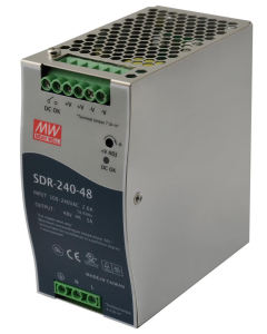 Zasilacz 240W- Meanwell SDR-240-48, napięcie wejściowe 230V AC, napięcie wyjściowe 48V DC, budżet mocy 240W (0~5A), -25? +70?, DIN